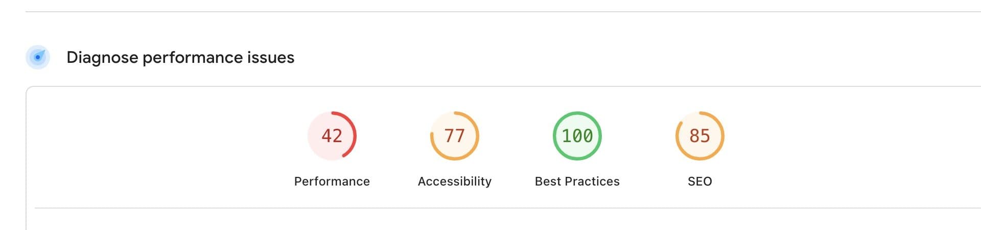 PageSpeed scores before rebuild (mobile)