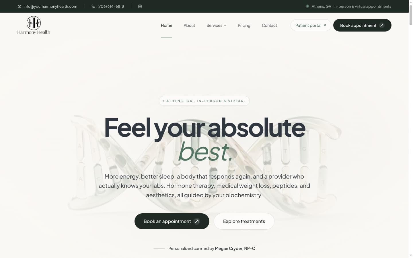 Harmony Health rebuilt website homepage